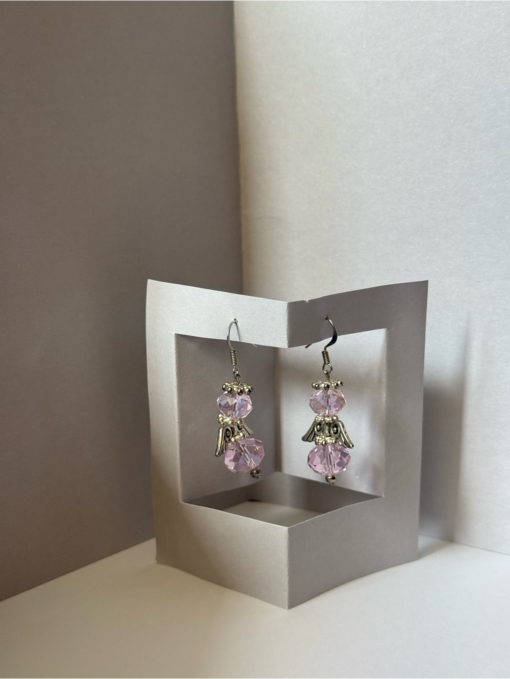 Vintage Pink Crystal Angel Charm Earrings